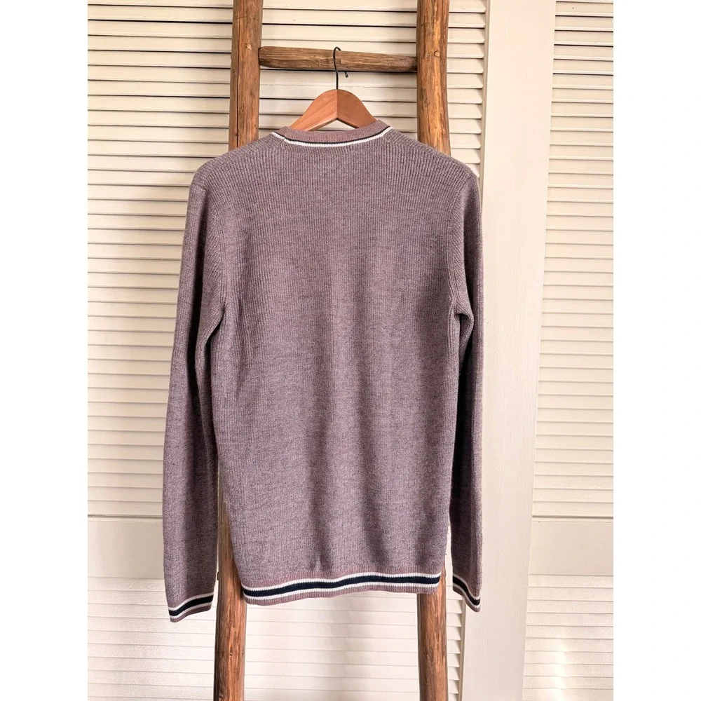 Ted Baker London Men's Knit Sweater Size 2 Dusty Rose Ribbed‎ Trim Long Sleeve